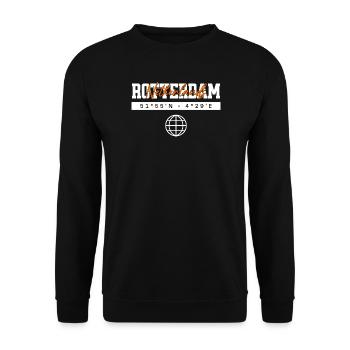 Rotterdam Niederlande Koordinaten Reise Souvenir - Unisex Pullover - Schwarz - Vorne - Alina (178cm) & Michal (187cm)