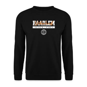 Haarlem Niederlande Koordinaten Reise Souvenir - Unisex Pullover - Schwarz - Vorne - Alina (178cm) & Michal (187cm)