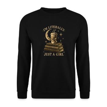 Just A Girl Vintage Books Kaffee - Unisex Pullover - Schwarz - Vorne - Alina (178cm) & Michal (187cm)