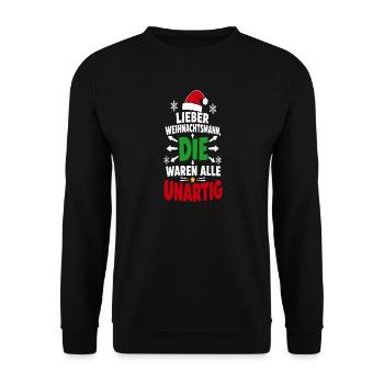 Lieber Weihnachtsmann – Advent Humor - Unisex Pullover - Schwarz - Vorne - Alina (178cm) & Michal (187cm)