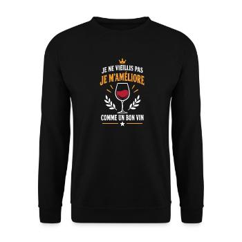 Ich werde nicht alt, ich werde besser. Wein - Unisex Pullover - Schwarz - Vorne - Alina (178cm) & Michal (187cm)