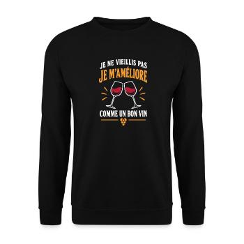 Ich altere nicht, ich verbessere mich als Wein - Unisex Pullover - Schwarz - Vorne - Alina (178cm) & Michal (187cm)