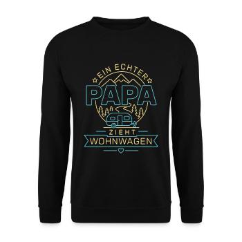 Ein echter Papa zieht Wohnwagen - Unisex Pullover - Schwarz - Vorne - Alina (178cm) & Michal (187cm)