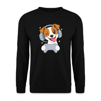 Gaming Jacky Russell mit Headset und Controller - Unisex Pullover - Schwarz - Vorne - Alina (178cm) & Michal (187cm)