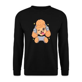 Gaming Pudel mit Headset und Controller - Unisex Pullover - Schwarz - Vorne - Alina (178cm) & Michal (187cm)