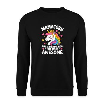 Mamacorn Normal Mom More Awesome Mama Einhorn - Unisex Pullover - Schwarz - Vorne - Alina (178cm) & Michal (187cm)