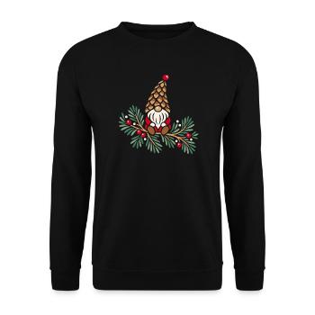 Weihnachtswichtel auf Tannenzweig  - Unisex Pullover - Schwarz - Vorne - Alina (178cm) & Michal (187cm)