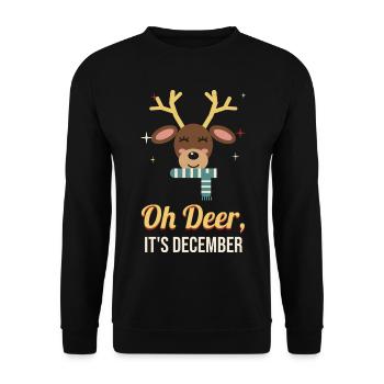 Oh Deer, It's December – Retro-Rentier Weihnachten - Unisex Pullover - Schwarz - Vorne - Alina (178cm) & Michal (187cm)