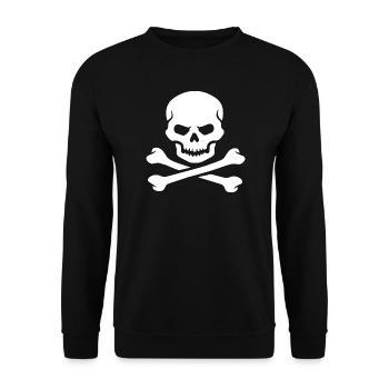 Totenkopf und gekreuzte Knochen Fettdruck - Unisex Pullover - Schwarz - Vorne - Alina (178cm) & Michal (187cm)