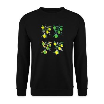 Zitronenzweig Blütenmuster - Unisex Pullover - Schwarz - Vorne - Alina (178cm) & Michal (187cm)