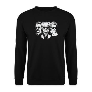 Philosophen des Existentialismus - Unisex Pullover - Schwarz - Vorne - Alina (178cm) & Michal (187cm)