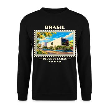 Brasilien Duque de Caxias Vintage Reisemarke - Unisex Pullover - Schwarz - Vorne - Alina (178cm) & Michal (187cm)