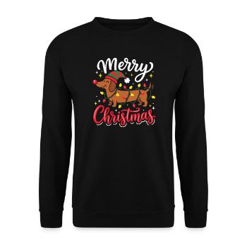 Dackel Weihnachten Merry Christmas Lichterkette - Unisex Pullover - Schwarz - Vorne - Alina (178cm) & Michal (187cm)