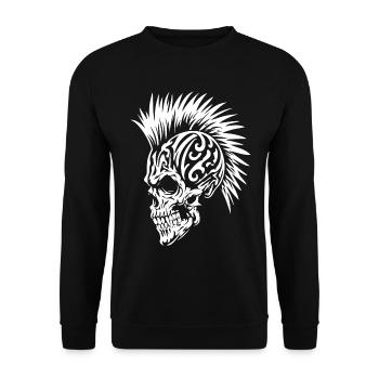 Punk Schädel mit Irokesenfrisur Tribal - Unisex Pullover - Schwarz - Vorne - Alina (178cm) & Michal (187cm)