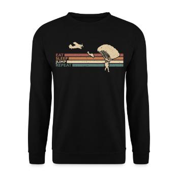 Eat Sleep Jump Repeat Fallschirmspringer Absprung - Unisex Pullover - Schwarz - Vorne - Alina (178cm) & Michal (187cm)