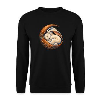 Schlafendes Kaninchen in einem Mondsichel - Unisex Pullover - Schwarz - Vorne - Alina (178cm) & Michal (187cm)
