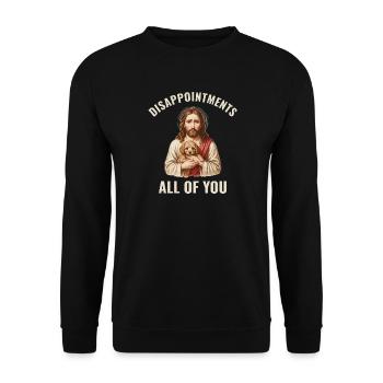 Disappointments Jesus mit Pudel - Unisex Pullover - Schwarz - Vorne - Alina (178cm) & Michal (187cm)