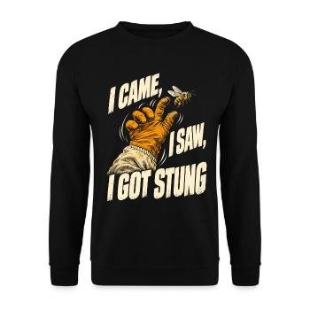 Bienen Imker I Came I Saw I Got Stung - Unisex Pullover - Schwarz - Vorne - Alina (178cm) & Michal (187cm)