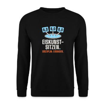 Eiskunstsitzen – Eisbaden lustig mit Wertung 6,0 - Unisex Pullover - Schwarz - Vorne - Alina (178cm) & Michal (187cm)