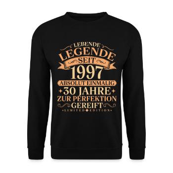 Jahrgang 1997 geboren 30. Geburtstag Geschenk - Unisex Pullover - Schwarz - Vorne - Alina (178cm) & Michal (187cm)