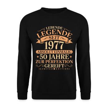 Jahrgang 1977 geboren 50. Geburtstag Geschenk - Unisex Pullover - Schwarz - Vorne - Alina (178cm) & Michal (187cm)