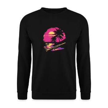 Flöte 80er Jahre Look - Unisex Pullover - Schwarz - Vorne - Alina (178cm) & Michal (187cm)