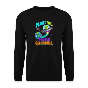  Planet Fine People Questionable Alien UFO Erde - Unisex Pullover - Schwarz - Vorne - Alina (178cm) & Michal (187cm)