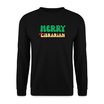Frohe Bibliothekarin Weihnachtspullover Buchliebhabergeschenk - Unisex Pullover - Schwarz - Vorne - Alina (178cm) & Michal (187cm)