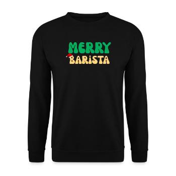 Frohe Barista Weihnachtspullover Kaffeemaschine Geschenk - Unisex Pullover - Schwarz - Vorne - Alina (178cm) & Michal (187cm)