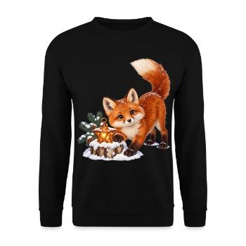 Fuchsjunges beim Sternlaternen-Spiel - Unisex Pullover - Schwarz - Vorne - Alina (178cm) & Michal (187cm)