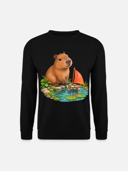 Kleines Capybara am Kieselboot - Unisex Pullover - Schwarz
