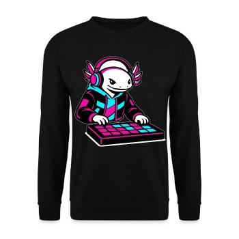 Neonrosa DJ Axolotl-Spielzeug - Unisex Pullover - Schwarz - Vorne - Alina (178cm) & Michal (187cm)