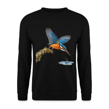 Eisvogel im Sturzflug – Naturillustration - Unisex Pullover - Schwarz - Vorne - Alina (178cm) & Michal (187cm)