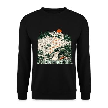 Wegen der Dose hier – GPS-Schatzsuche - Unisex Pullover - Schwarz - Vorne - Alina (178cm) & Michal (187cm)