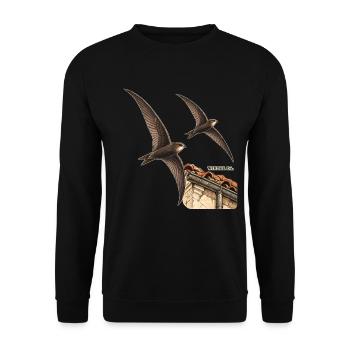 Wieder da – Mauersegler über den Dächern - Unisex Pullover - Schwarz - Vorne - Alina (178cm) & Michal (187cm)