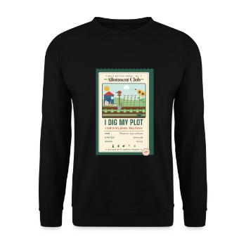 Ich freue mich über das Gärtnergeschenk meines Parzellen-Allotment Clubs. - Unisex Pullover - Schwarz - Vorne - Alina (178cm) & Michal (187cm)