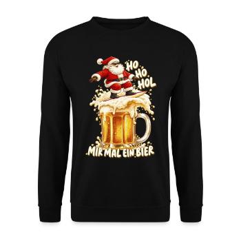 Ho Ho Hol mir mal ein Bier Surfender Weihnachtsman - Unisex Pullover - Schwarz - Vorne - Alina (178cm) & Michal (187cm)