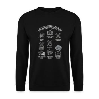 Fahrrad Dinge Die Ich In Meiner Freizeit Mache - Unisex Pullover - Schwarz - Vorne - Alina (178cm) & Michal (187cm)