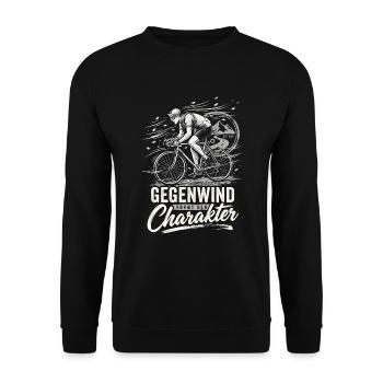Gegenwind Formt Den Charakter Rennrad Retro Spruch - Unisex Pullover - Schwarz - Vorne - Alina (178cm) & Michal (187cm)