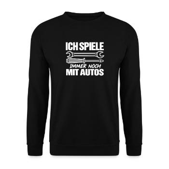 Ich spiele immer noch mit Autos - Unisex Pullover - Schwarz - Vorne - Alina (178cm) & Michal (187cm)
