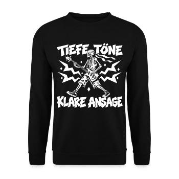 Bassist Skelett Motiv - Unisex Pullover - Schwarz - Vorne - Alina (178cm) & Michal (187cm)
