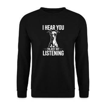 Whippet Spruch Hunde Lustiges Whippet Geschenk - Unisex Pullover - Schwarz - Vorne - Alina (178cm) & Michal (187cm)