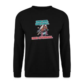 Hobby Horsing Steckenpferd Springen - Unisex Pullover - Schwarz - Vorne - Alina (178cm) & Michal (187cm)