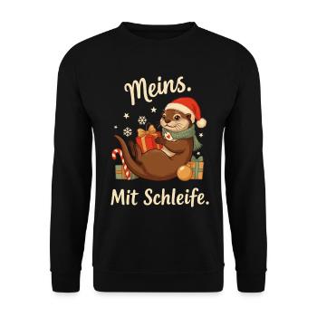 Weihnachtsotter mit Geschenk und Schleife - Unisex Pullover - Schwarz - Vorne - Alina (178cm) & Michal (187cm)