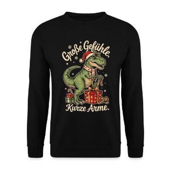 Weihnachts T-Rex mit Nikolausmütze und Geschenken - Unisex Pullover - Schwarz - Vorne - Alina (178cm) & Michal (187cm)