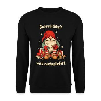 Weihnachtswichtel mit Geschenken - Unisex Pullover - Schwarz - Vorne - Alina (178cm) & Michal (187cm)