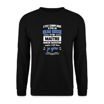 Gutaussehender Kinderrettungsschwimmer, ich schaffe das - Unisex Pullover - Schwarz - Vorne - Alina (178cm) & Michal (187cm)