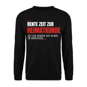 Rente Zeit Zur HEIMATKUNDE - Unisex Pullover - Schwarz - Vorne - Alina (178cm) & Michal (187cm)