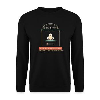 Slow Living Faultier - Akku 1% - Unisex Pullover - Schwarz - Vorne - Alina (178cm) & Michal (187cm)