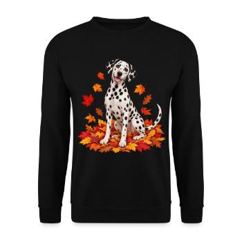 Herbst Dalmatiner im bunten Laub - Unisex Pullover - Schwarz - Vorne - Alina (178cm) & Michal (187cm)